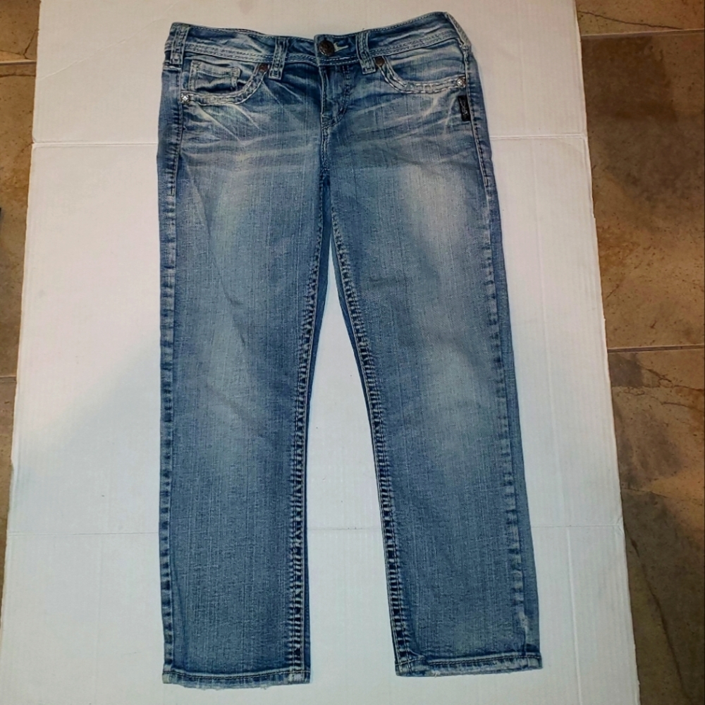 Silver AIKO jeans. Light wash.